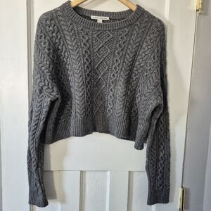 Autumn Cashmere Chunky Cable Knit Cashmere Blend Sweater in Gray Sz S